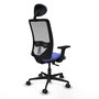 Chaise Zulema Synchro 3 positions tissu Bleu clair Maille Gris Base en nylon noir Accoudoir 2D Appui-tête Roulettes 65mm nylon