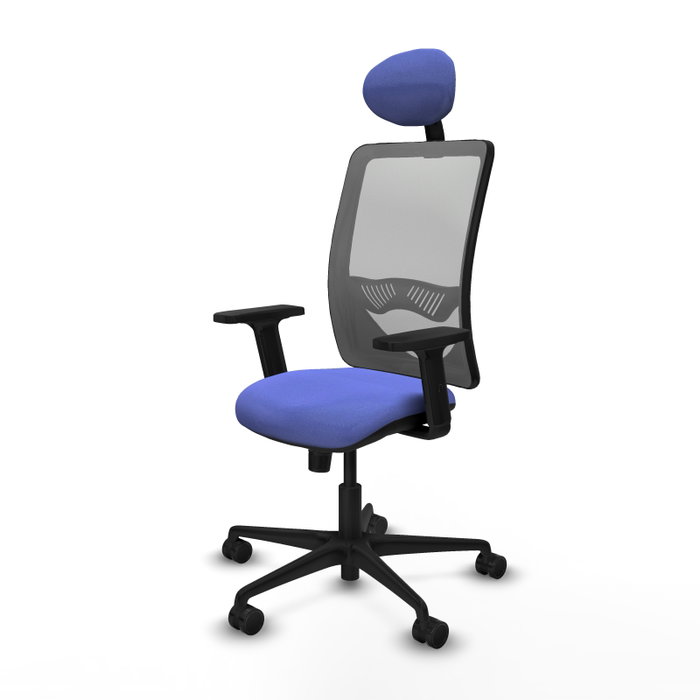 Chaise Zulema Synchro 3 positions tissu Bleu clair Maille Gris Base en nylon noir Accoudoir 2D Appui-tête Roulettes 65mm nylon Chaise Zulema Synchro 3 positions tissu Bleu clair Maille Gris Base en nylon noir Accoudoir 2D Appui-tête Roulettes 65mm nylon