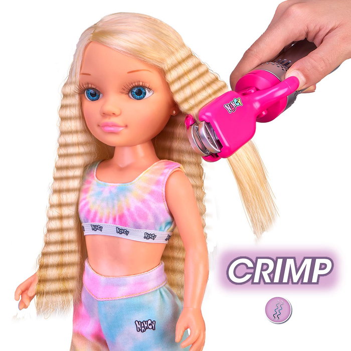 FAMOSA Poupe Nancy Air Styler Nac73000 avec outil de coiffure, cheveux flexibles, mallette de rangement et 5 styles de coiffure