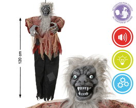 Figura Hombre Lobo Animée 120 cm avec Lumière et Son pour Décoration Halloween, Effets Sonores et Lumineux
