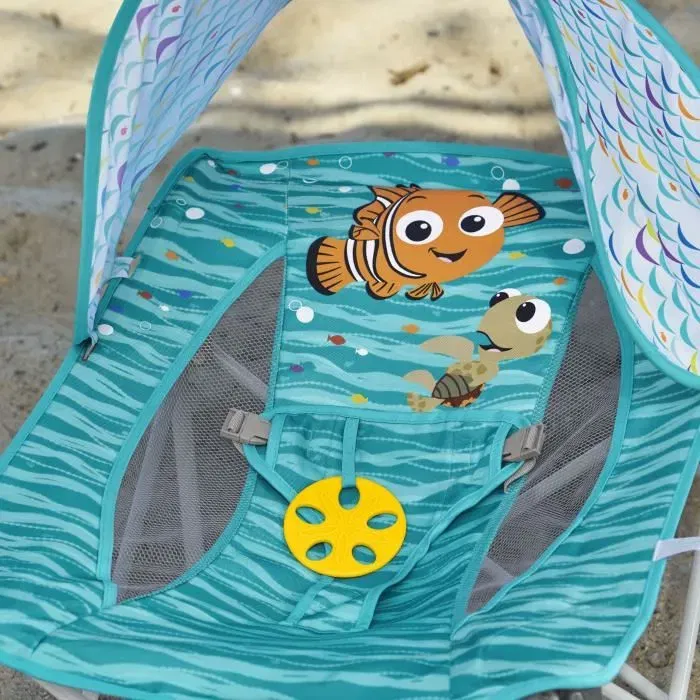 Bright Starts Disney Baby Nemo Siège de Voyage Transat Pliable Bébé Pop 'N Chill avec Sac de Transport et Pare-Soleil UV UPF 50+ - Thème Marin Sous-Marin