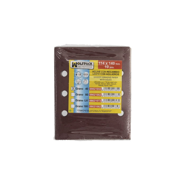 WOLFPACK LINEA PROFESIONAL Feuilles de ponçage rectangulaires Velcro 114x140 mm grain 40, pack de 10 WOLFPACK LINEA PROFESIONAL Feuilles de ponçage rectangulaires Velcro 114x140 mm grain 40, pack de 10