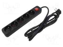 LANBERG Rallonge réseau 3m, 5 prises, noir