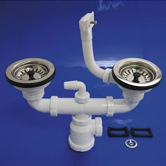 WOLFPACK LINEA PROFESIONAL Siphon double T-44CR 1 1/2 avec trop-plein et bonde panier WOLFPACK LINEA PROFESIONAL Siphon double T-44CR 1 1/2 avec trop-plein et bonde panier