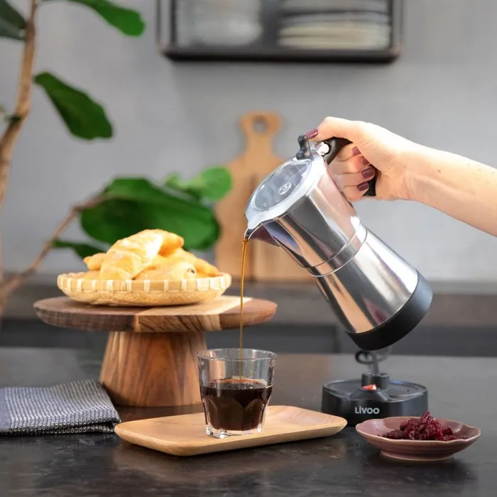 Livoo DOD117A Cafetière italienne électrique 6 tasses (300 ml) 480 W Argent et Noir Livoo DOD117A Cafetière italienne électrique 6 tasses (300 ml) 480 W Argent et Noir