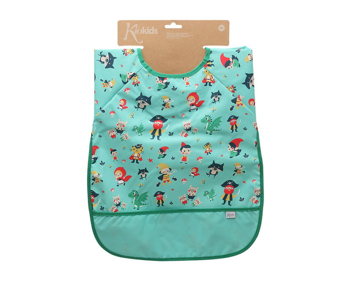 KioKids Babero Impermeable Con Mangas Verde - Bavoir Manches Longues Imperméable Vert, Poche Anti-Miettes, Pour Bébé +4 Mois, Vuelta al cole