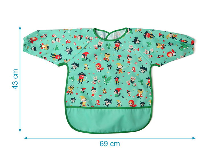KioKids Babero Impermeable Con Mangas Verde - Bavoir Manches Longues Imperméable Vert, Poche Anti-Miettes, Pour Bébé +4 Mois, Vuelta al cole