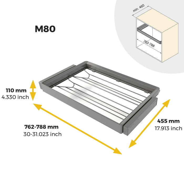 Emuca Kit tiroir à chaussures et rack ajustable Quartz pour armoires, glissières extension totale et à fermeture douce, Module 80cm, Finition Titane