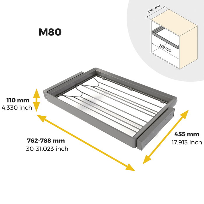 Emuca Kit tiroir à chaussures et rack ajustable Quartz pour armoires, glissières extension totale et à fermeture douce, Module 80cm, Finition Titane Emuca Kit tiroir à chaussures et rack ajustable Quartz pour armoires, glissières extension totale et à fermeture douce, Module 80cm, Finition Titane