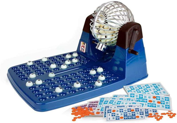 Chicos - Bingo automatique deluxe 72 cartons - Dimensions : 30 x 42 x 23 cm - Langues : espagnol, anglais