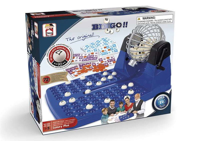 Chicos - Bingo automatique deluxe 72 cartons - Dimensions : 30 x 42 x 23 cm - Langues : espagnol, anglais