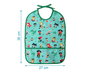 KioKids Babero Impermeable para Bebé, Verde, con Bolsillo Recogemigas, Cierre de Lazo, Poliéster y TPU, +4 Meses