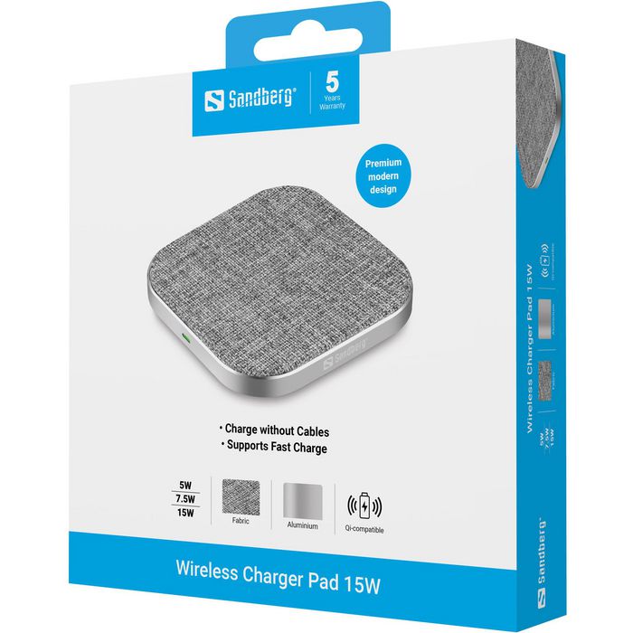 Sandberg Chargeur sans fil PAD 15W, technologie QI, pour smartphone compatible, design élégant Sandberg Chargeur sans fil PAD 15W, technologie QI, pour smartphone compatible, design élégant