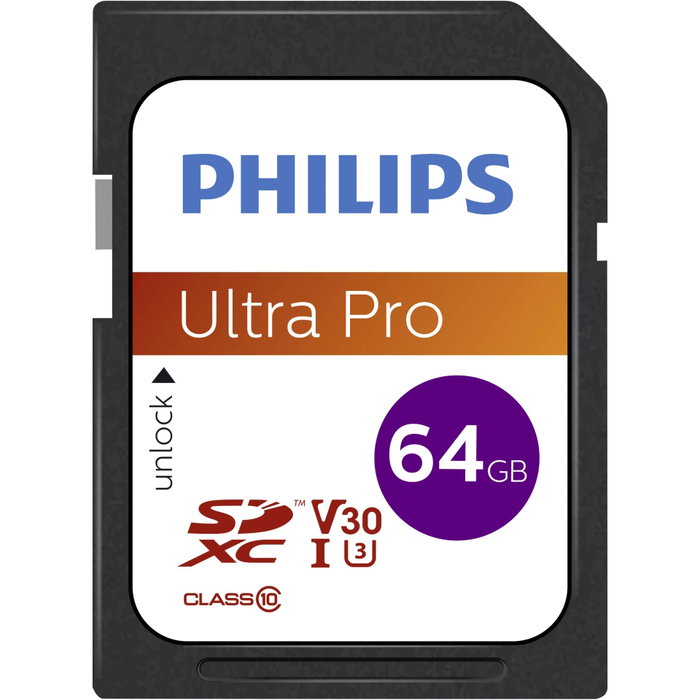 Philips Carte SDXC 64 Go Classe 10 UHS-I U3 V30 A1 Philips Carte SDXC 64 Go Classe 10 UHS-I U3 V30 A1