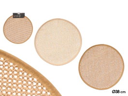 KINVARA Set de 24 sets de table ronds 38cm Beige + Marron en papier tressé