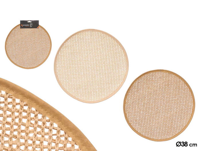 KINVARA Set de 24 sets de table ronds 38cm Beige + Marron en papier tressé KINVARA Set de 24 sets de table ronds 38cm Beige + Marron en papier tressé