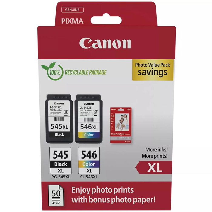 Canon PG-545XL CL-546XL Photo Value Multipack Cartouches d'encre Noir et Couleur Haute Capacité Canon PG-545XL CL-546XL Photo Value Multipack Cartouches d'encre Noir et Couleur Haute Capacité