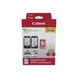 Canon Cartouches PG-545XL Noir & CL-546XL Couleur - Pack de 2 cartouches haut rendement + papier photo - Compatible PIXMA TR4550, TS205, MG2555S
