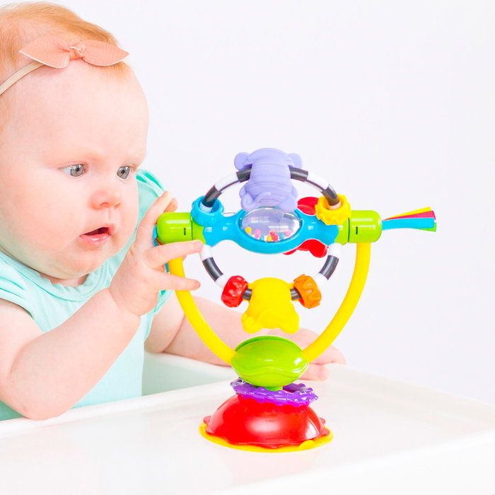 Playgro Jouet Giratoire pour Chaise Haute 0182212 Sonore avec Anneaux Texturés et Base à Ventouse Multilingue dès 6 Mois