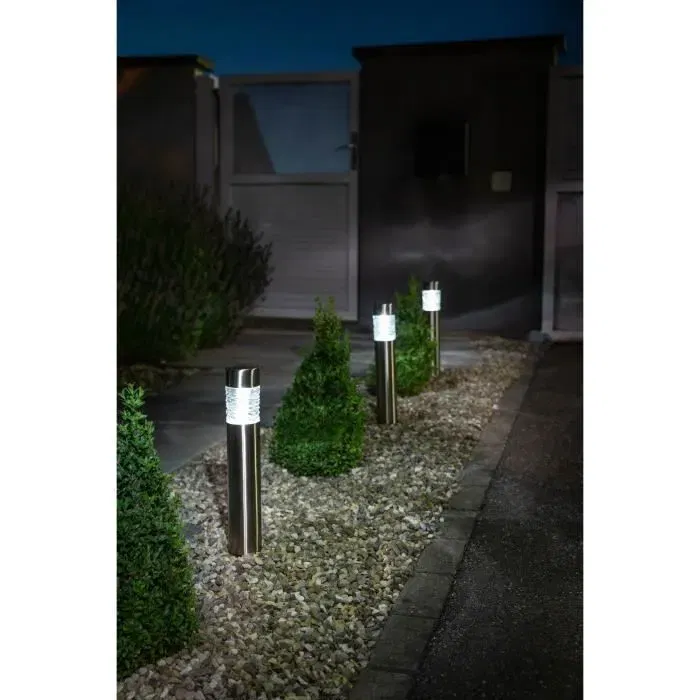 Galix Borne Solaire Extérieure Inox - 0.2W, 10 Lumens, 8h Autonomie, Éclairage Blanc LED pour Jardin - GALIX Galix Borne Solaire Extérieure Inox - 0.2W, 10 Lumens, 8h Autonomie, Éclairage Blanc LED pour Jardin - GALIX