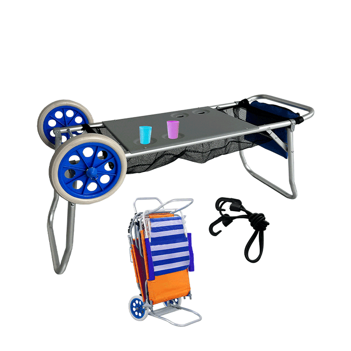 Marbueno 10361 Chariot Porte-chaises Convertible en Table Aluminium Pliable Camping Plage 108x51x51 cm Marbueno 10361 Chariot Porte-chaises Convertible en Table Aluminium Pliable Camping Plage 108x51x51 cm