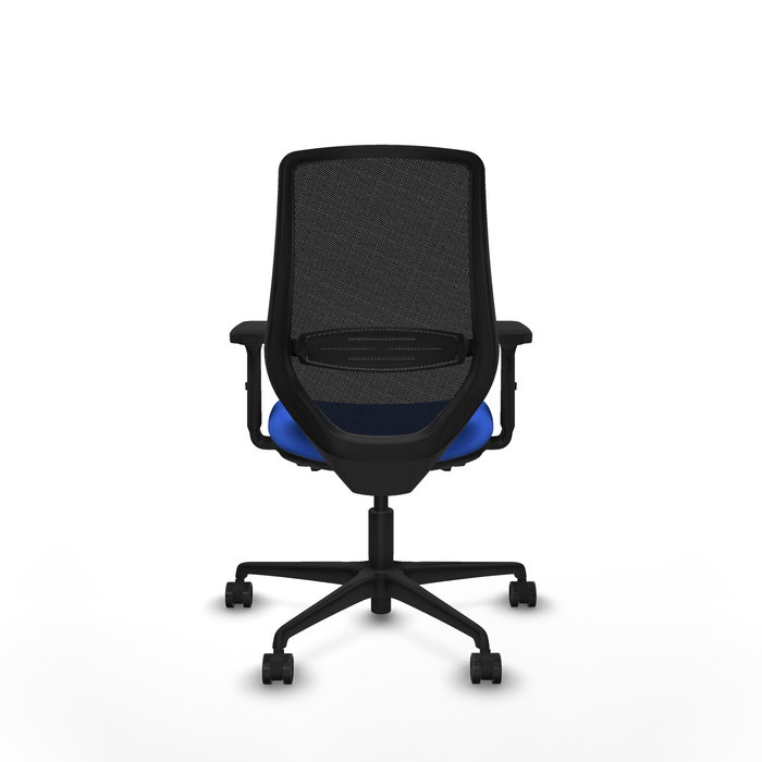 Chaise Mardos Synchrone/Traslack tissu Bleu Maille Noir Base en nylon noir Accoudoir 2D Sans appui-tête Roulettes 65mm nylon