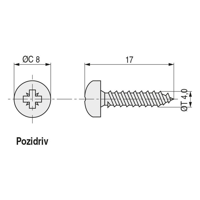 UCAFIX Vis à filetage bois tête ronde Pozidriv 17mm x 4mm