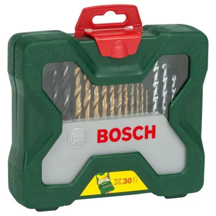 Bosch Coffret d'accessoires pour perçage et vissage X-Line Titanium 30 pièces - 11 forets HSS-TiN, 4 forets, 4 mèches à bois