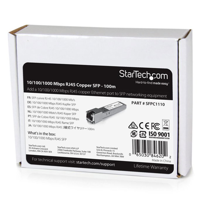 Startech Sfpc1110 Module Transceiver SFP RJ45 Cat6 1GbE 1 Port Ethernet 1000Base-TX Startech Sfpc1110 Module Transceiver SFP RJ45 Cat6 1GbE 1 Port Ethernet 1000Base-TX