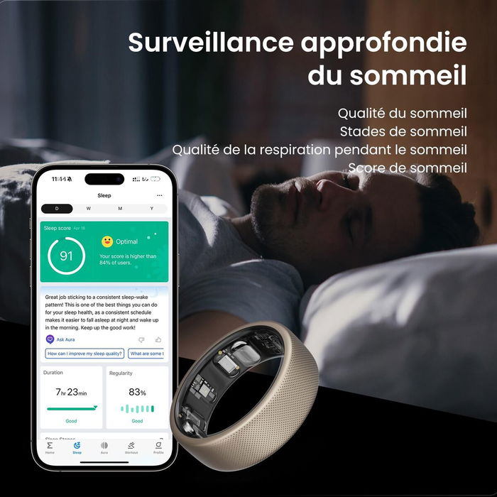 Amazfit Wearable Helio Ring W2321TY1N, bague connectée en titane couleur argent