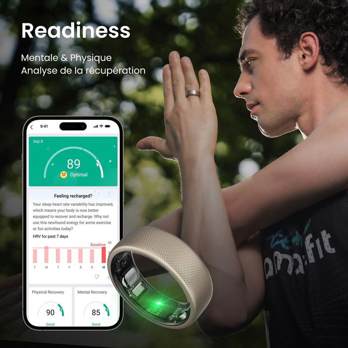 Amazfit Wearable Helio Ring W2321TY1N, bague connectée en titane couleur argent