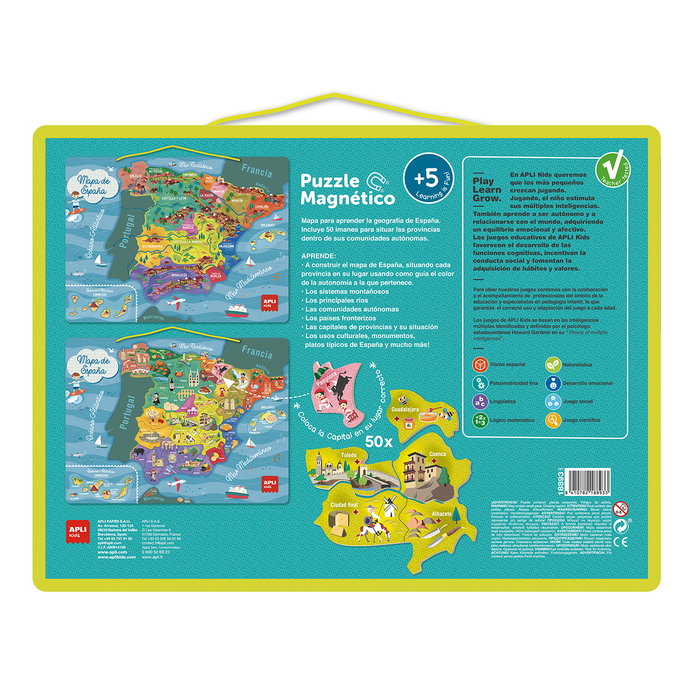 APLI KIDS Puzzle magnétique éducatif de la carte de l'Espagne pour enfants dès 5 ans en espagnol, référence 18893