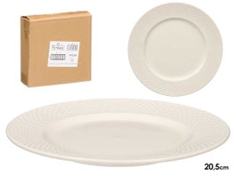 VESSIA Plat à dessert en porcelaine blanc relief losanges 20,5 cm