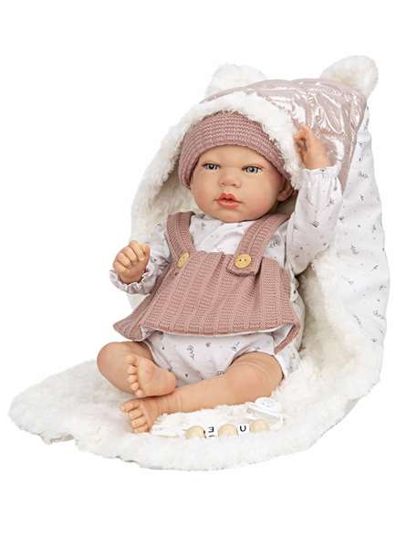 Muñecas Arias - Poupée reborn Sandra avec couverture de 40 cm, corps souple - Jeu en espagnol