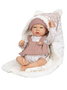 Muñecas Arias - Poupée reborn Sandra avec couverture de 40 cm, corps souple - Jeu en espagnol