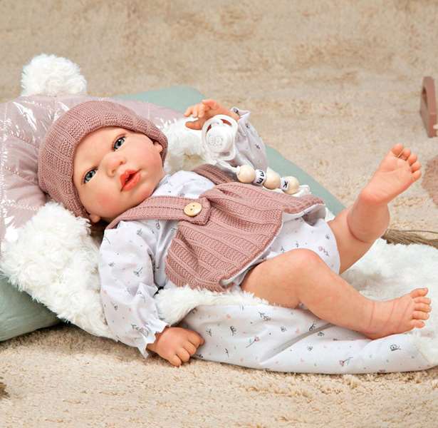 Muñecas Arias - Poupée reborn Sandra avec couverture de 40 cm, corps souple - Jeu en espagnol