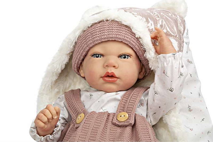 Muñecas Arias - Poupée reborn Sandra avec couverture de 40 cm, corps souple - Jeu en espagnol