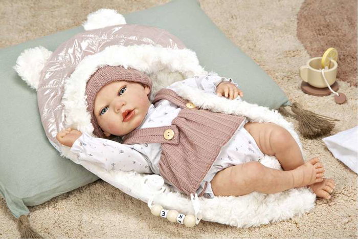 Muñecas Arias - Poupée reborn Sandra avec couverture de 40 cm, corps souple - Jeu en espagnol