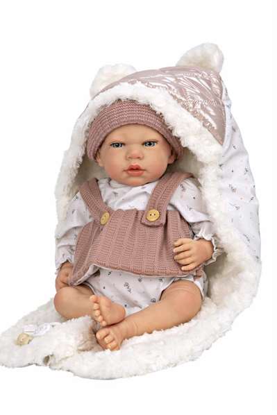 Muñecas Arias - Poupée reborn Sandra avec couverture de 40 cm, corps souple - Jeu en espagnol