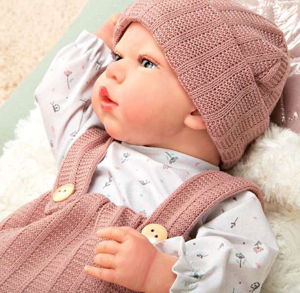 Muñecas Arias - Poupée reborn Sandra avec couverture de 40 cm, corps souple - Jeu en espagnol