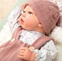 Muñecas Arias - Poupée reborn Sandra avec couverture de 40 cm, corps souple - Jeu en espagnol