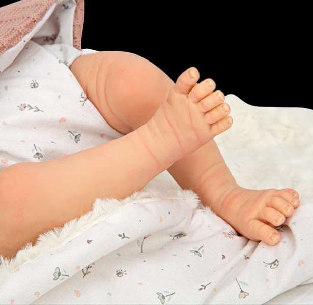 Muñecas Arias - Poupée reborn Sandra avec couverture de 40 cm, corps souple - Jeu en espagnol