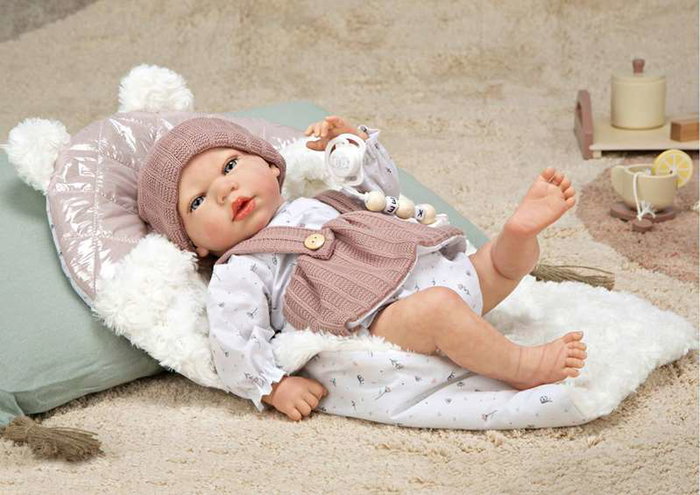 Muñecas Arias - Poupée reborn Sandra avec couverture de 40 cm, corps souple - Jeu en espagnol