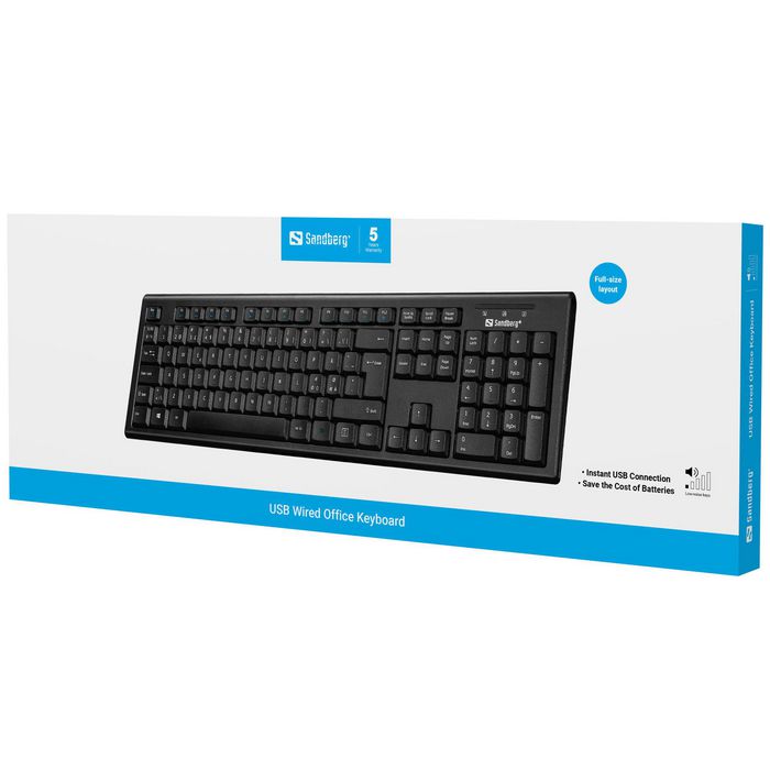 Sandberg Clavier de Bureau Filaire USB, Disposition Nord, Touches Sourdes
