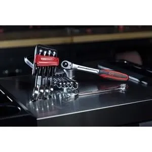 KS TOOLS 922.0050 Jeu de 10 clés mixtes métriques, 8 à 19 mm, fourche et œil inclinés à 15°, sur support, chrome vanadium