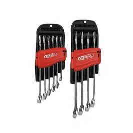 KS TOOLS 922.0050 Jeu de 10 clés mixtes métriques, 8 à 19 mm, fourche et œil inclinés à 15°, sur support, chrome vanadium