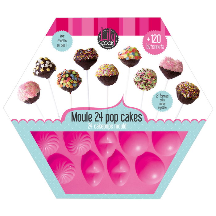 Lily Cook Moule à 24 Pop Cakes avec 120 Bâtonnets en Silicone