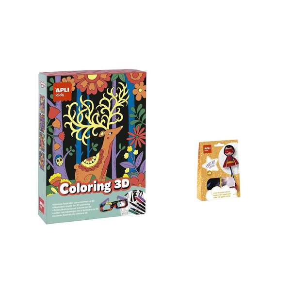 Apli Coloring 3D - Kit de coloriage 3D avec feuilles et lunettes, création d'effet 3D au coloriage, dimensions 19,3 x 5,5 x 26,4 cm