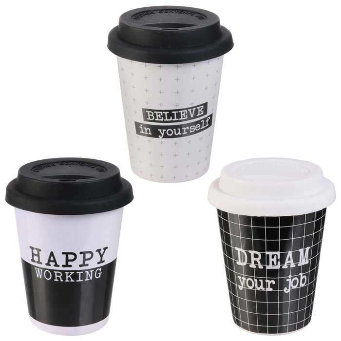 Dites-le avec des Mots Vaso de Café en Céramique avec Couvercle en Silicone 150 ml Dites-le avec des Mots Vaso de Café en Céramique avec Couvercle en Silicone 150 ml