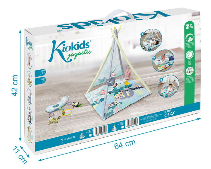 Perezoso Teepee-Mantita de Actividades Tapis d'activités avec Tente Teepee pour Bébé +2 Mois - Jouets Sensoriels, Peluches, Miroirs, Mordilleurs